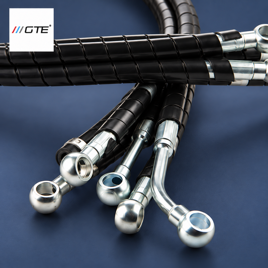 GTE hydraulic hose set front fittings close-up