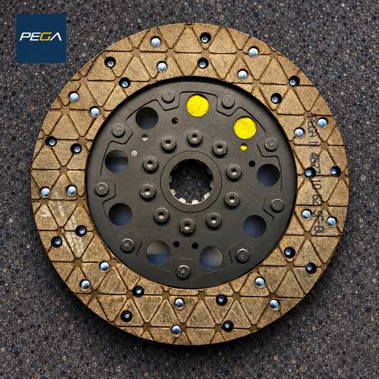Ferrari 348, F355 and Mondial t clutch rebuild service example, showing a PEGA friction disc; identify the installed 138979 or 157756 application separately