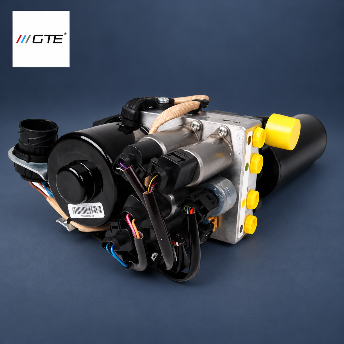 21532229715 BMW E46 M3 SMG II hydraulic unit OEM reference showing motor, solenoids and protected hydraulic ports
