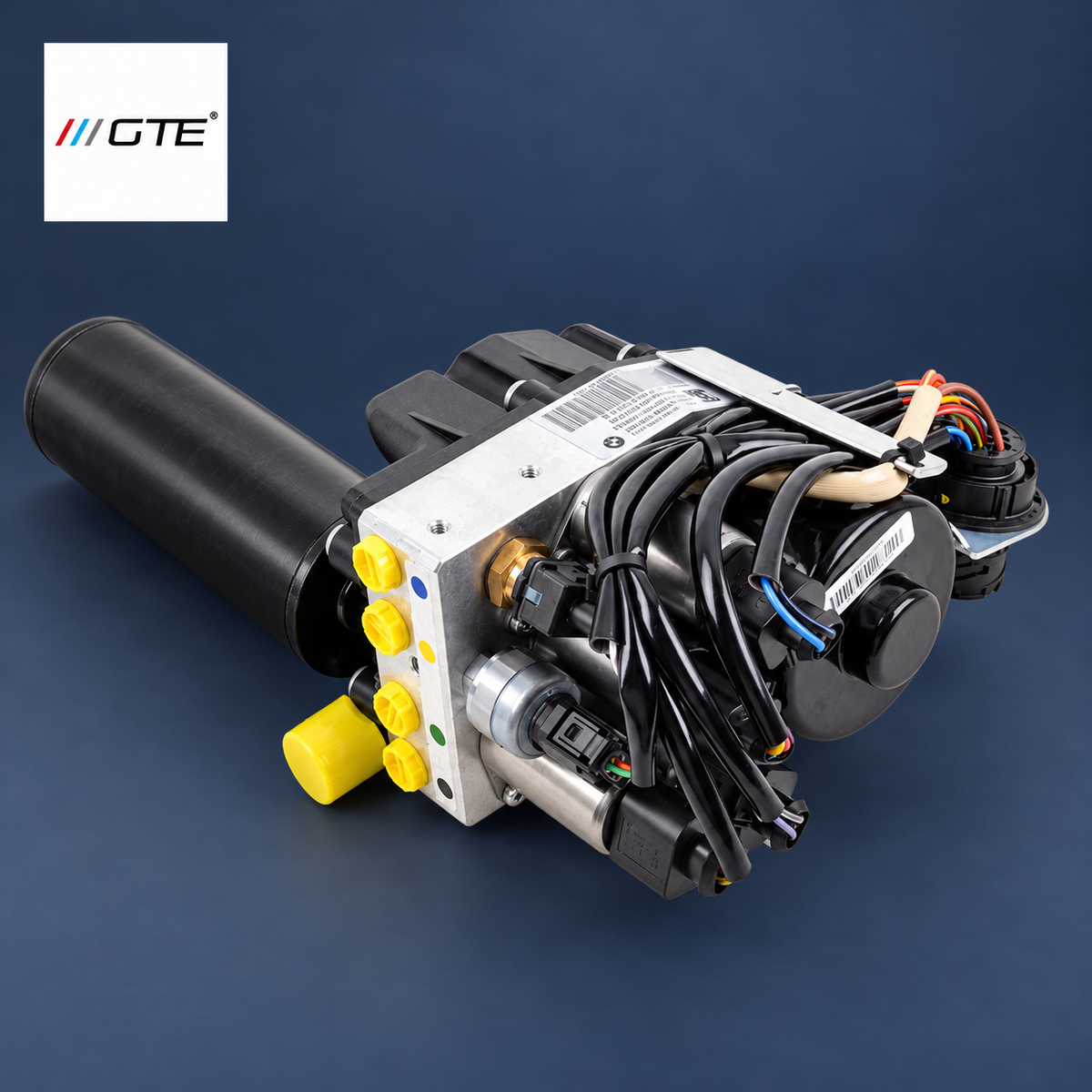21532229715 BMW E46 M3 SMG II hydraulic unit OEM configuration reference, with accumulator, valve block and wiring