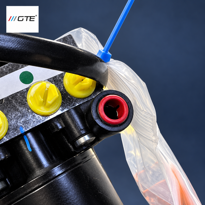 21532229715 GTE Engineering BMW SMG II hydraulic port detail with protective plugs and inspection markings