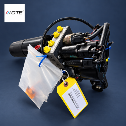 21532229715 BMW E46 M3 SMG II hydraulic unit rebuilt by GTE Engineering, with protected ports and inspection tag