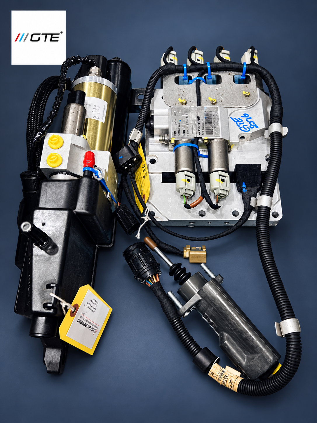 21542282998 BMW M5/M6 SMG III system reference: hydraulic pump, valve unit and slave cylinder with GTE Engineering inspection tags