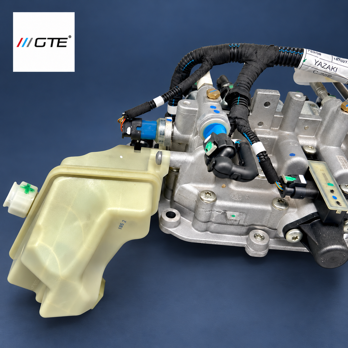 55260752 / 46339729 Alfa Romeo TCT actuator reservoir, hydraulic block, blue connector and wiring detail