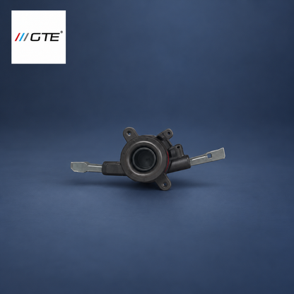 Aston Martin clutch slave cylinder reference AD23-7A564-AA, front view showing the bearing, mounting ears and side connections on the GTE studio background