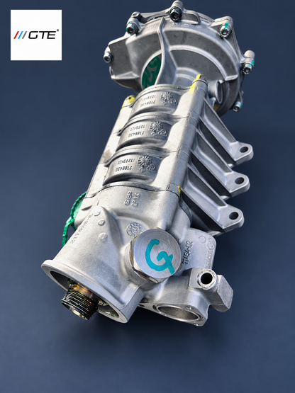 GTE Engineering water-pump rebuild service example showing the reverse of the housing and protected openings