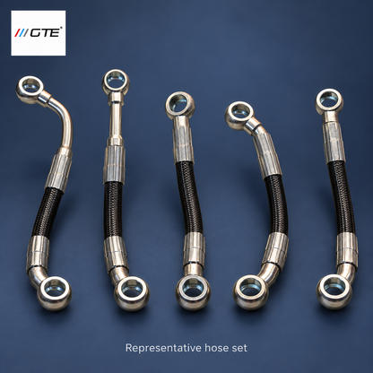 Representative five-line short hydraulic hose layout; model-specific lengths and fittings vary