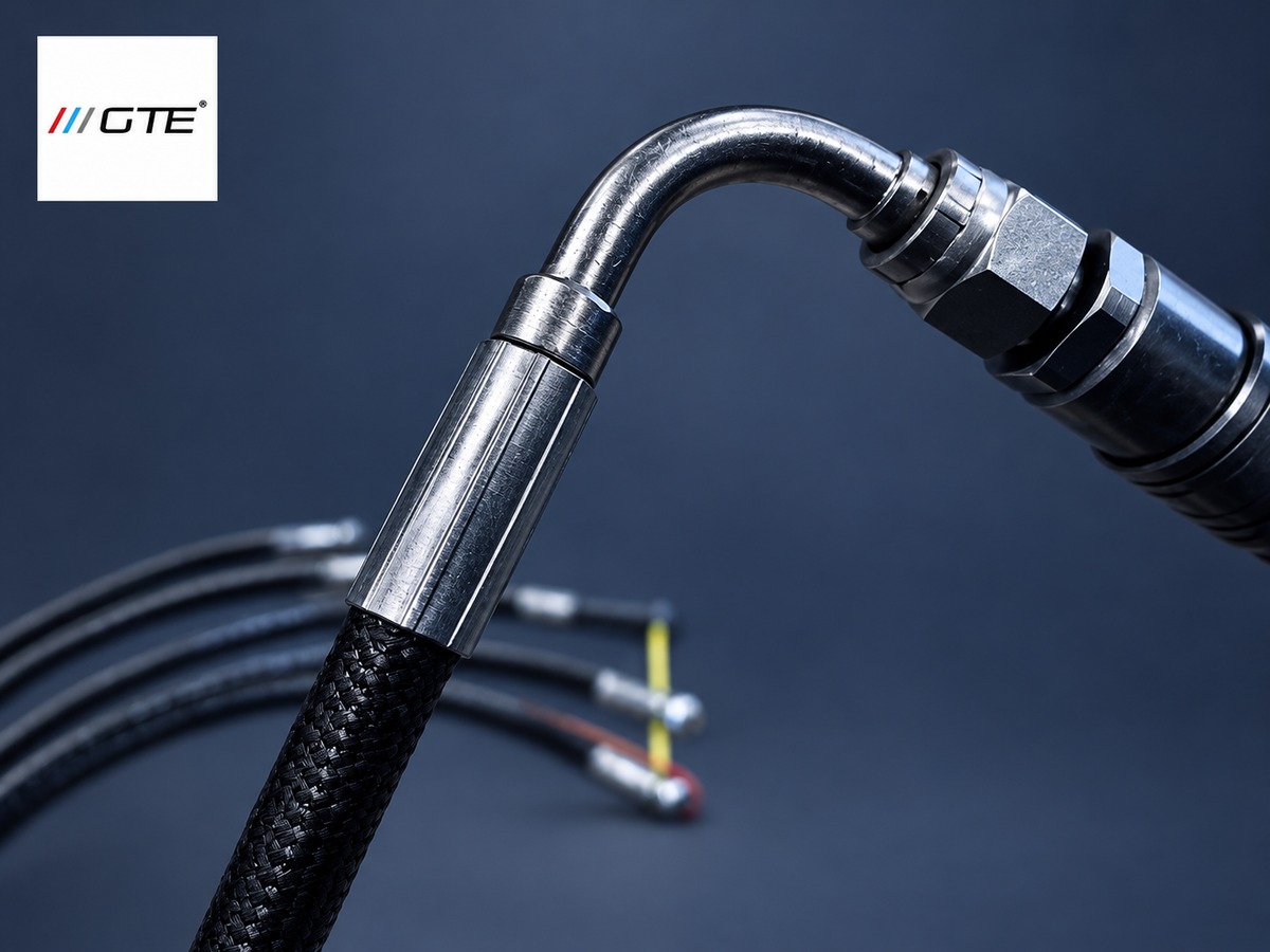 GTE hydraulic hose elbow and quick connector, shared workmanship example
