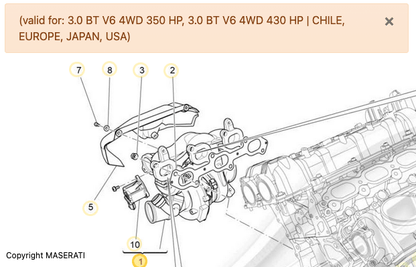 Maserati turbocharger and exhaust system parts diagram