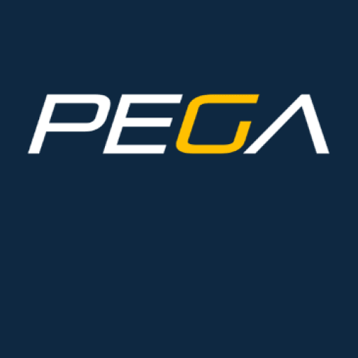 PEGA Clutch square navy logo with white lettering and yellow G