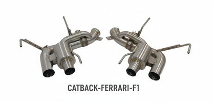 Supplier reference photograph of a TOP SPEED PRO-1 valved axle-back exhaust pair; exact F12 applicability of the pictured assembly is not verified.