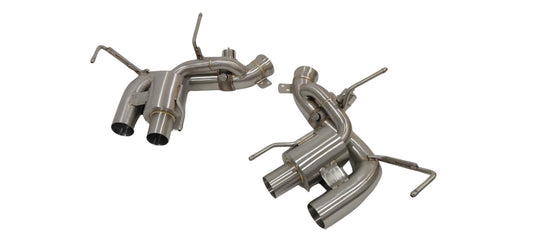 Alternate supplier reference view of a TOP SPEED PRO-1 valved axle-back exhaust pair; not a verified F12-specific photograph.